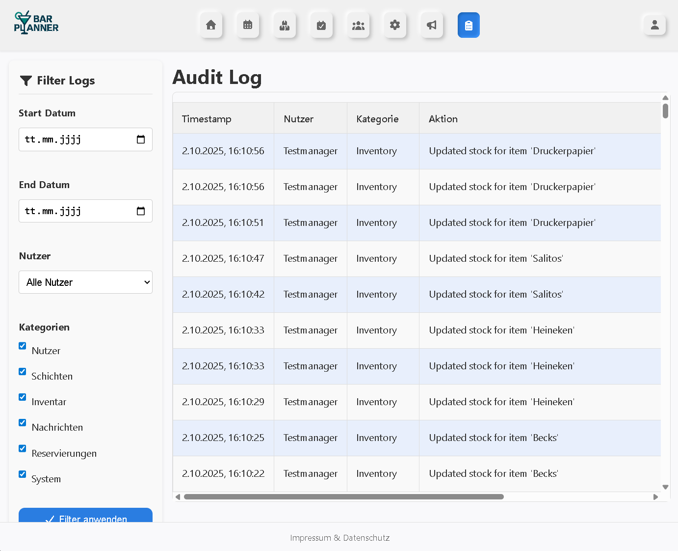 Screenshot des Audit Logs