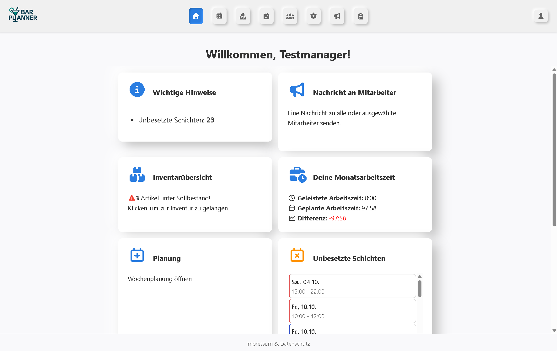 Screenshot des Dashboards