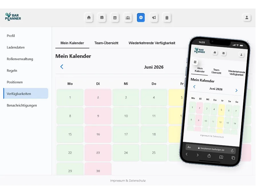 Verfügbarkeitskalender mit farbiger Markierung